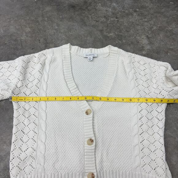 Calligraphie Womens Medium White Cotton Blend Button Up Cardigan Sweater Cropped - Picture 6 of 9